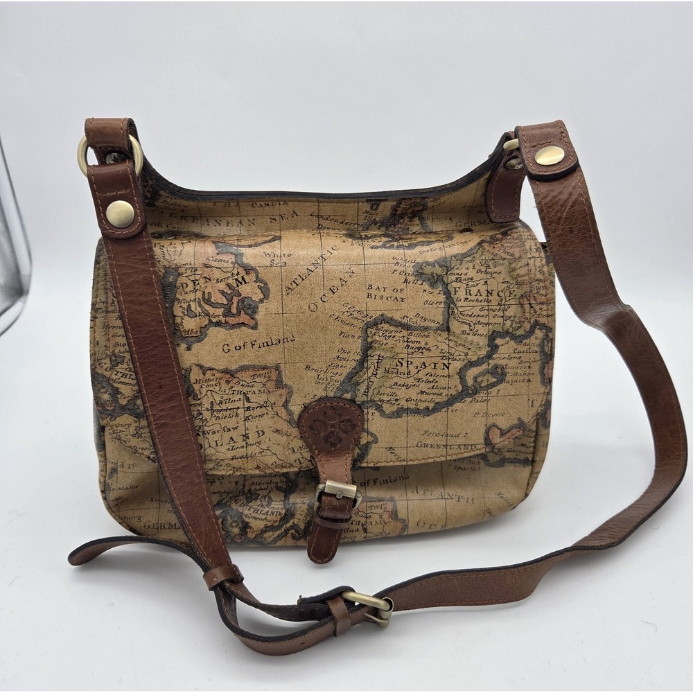 Patricia Nash Leather European Map Shoulder Strap Handbag Purse Sachel BAG VGC
